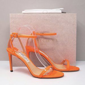 Jimmy Choo Minny 85 Neon Orange Leather Sandal Heels - Size 41 (11 US)